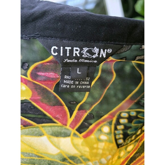 Citron Santa Monica Butterfly Floral Button Front Blouse Silk Rayon Large L - Picture 8 of 12